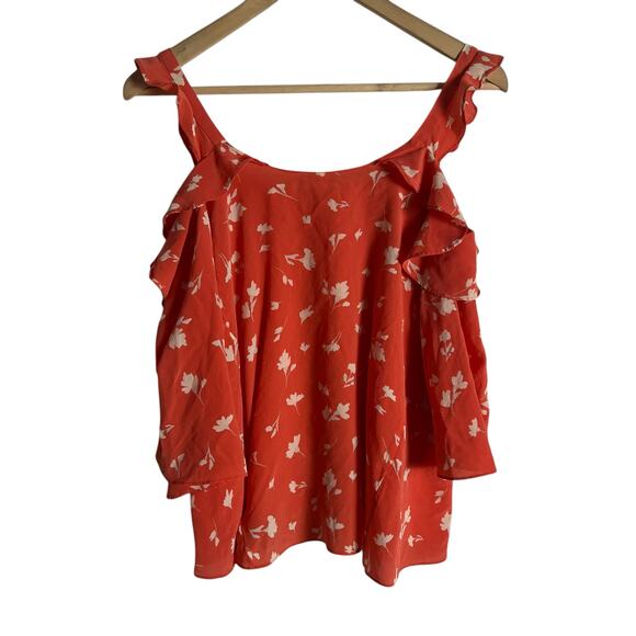 Shoshanna Bronwen Red Floral Print Cold Shoulder Square Neck Silk Top Size Small - Picture 12 of 12